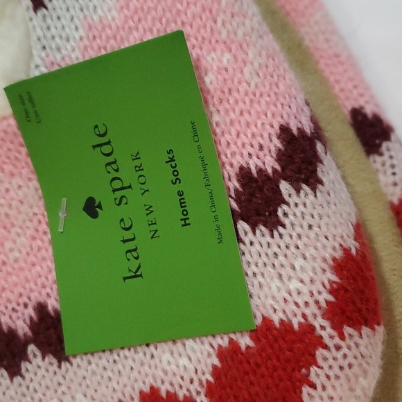 Kate Spade pink red argyle look shearling lined footlet house home socks new OS - Picture 8 of 8